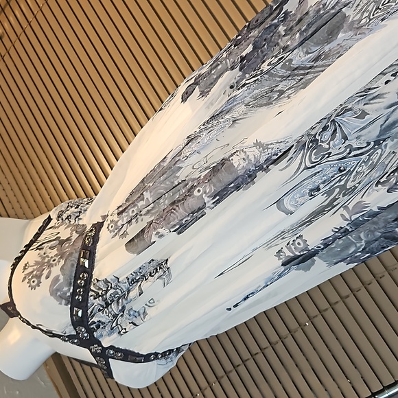 Versace style full-length maxi summer dress gown halterneck elasticated back - Picture 12 of 16